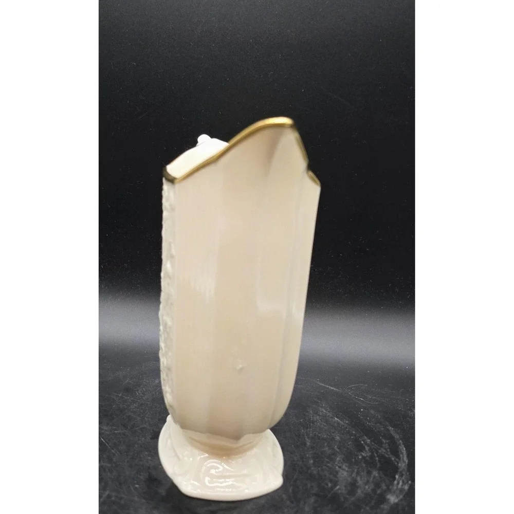 Lenox Vintage Floral Embossed Cream Pitcher- Gold Trim Cottagecore USA Made
